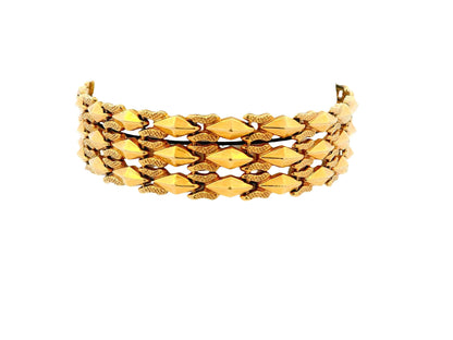18K Yellow Gold Italian Florentined Alternating Links Bracelet