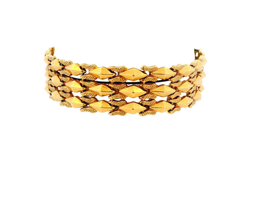 18K Yellow Gold Italian Florentined Alternating Links Bracelet