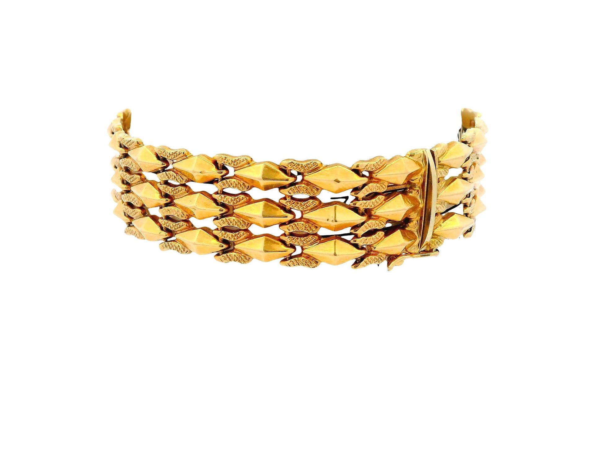 18K Yellow Gold Italian Florentined Alternating Links Bracelet
