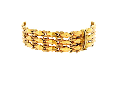 18K Yellow Gold Italian Florentined Alternating Links Bracelet