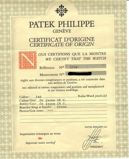 Patek Philippe Wide Ellipse 3739 18k Yellow Gold Watch & Papers