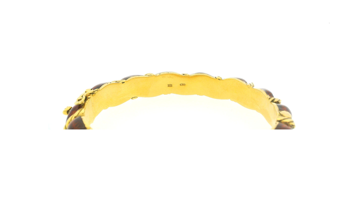 18K Yellow Gold Twist Bangle With Burgundy Enamel
