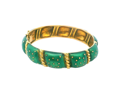 14K Bangle With Green Enamel