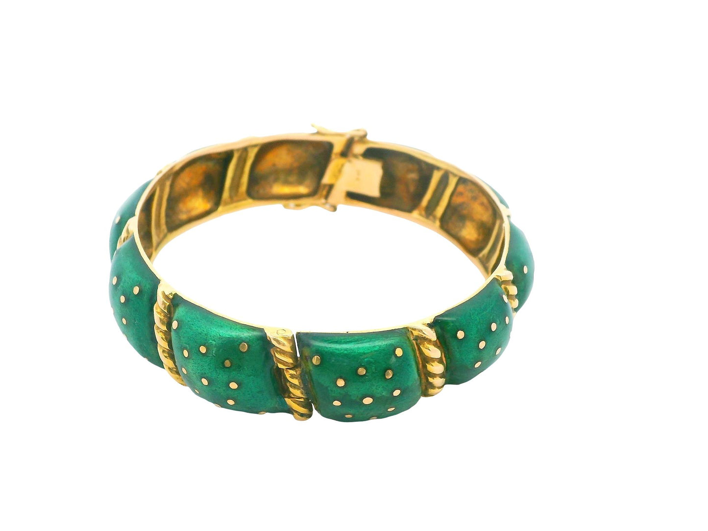 14K Bangle With Green Enamel