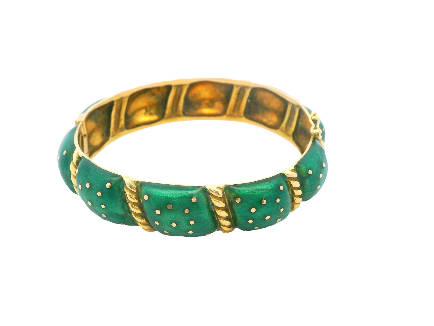 14K Bangle With Green Enamel