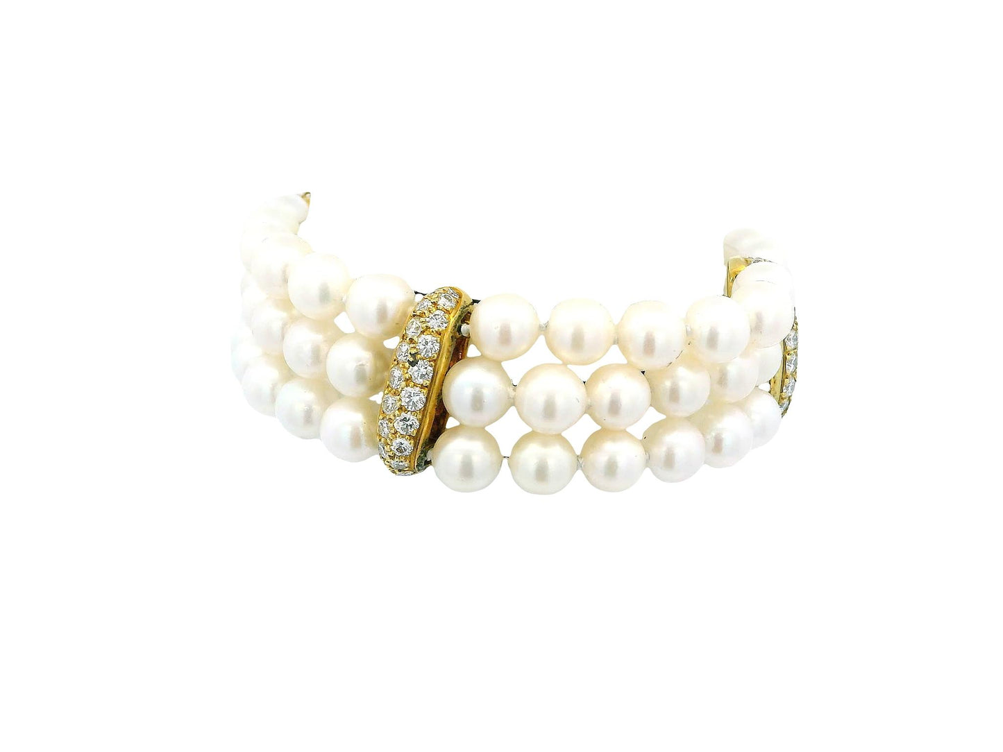 Honora triple strand pearl Bracelet with 4 pave stations 3.28