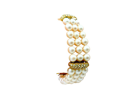 Honora triple strand pearl Bracelet with 4 pave stations 3.28