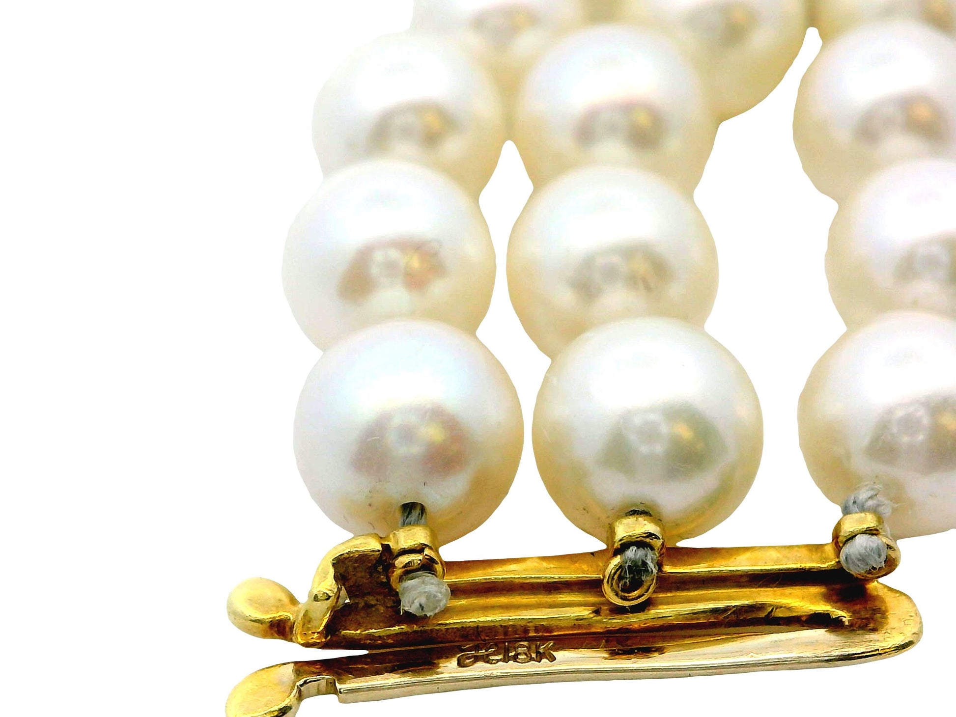Honora triple strand pearl Bracelet with 4 pave stations 3.28