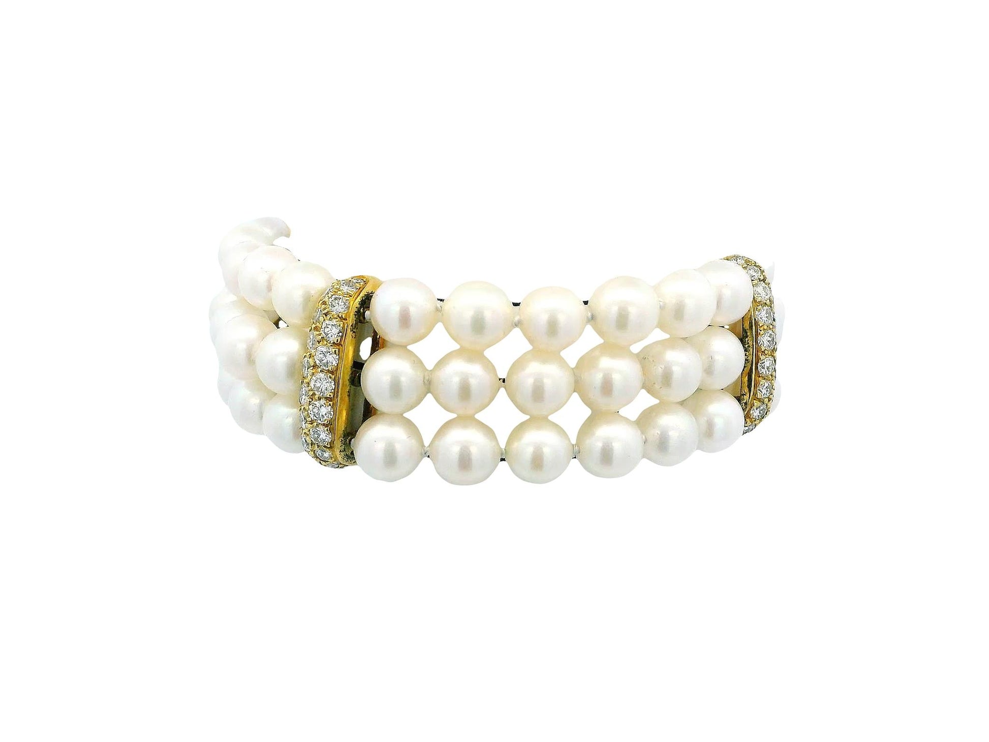 Honora triple strand pearl Bracelet with 4 pave stations 3.28