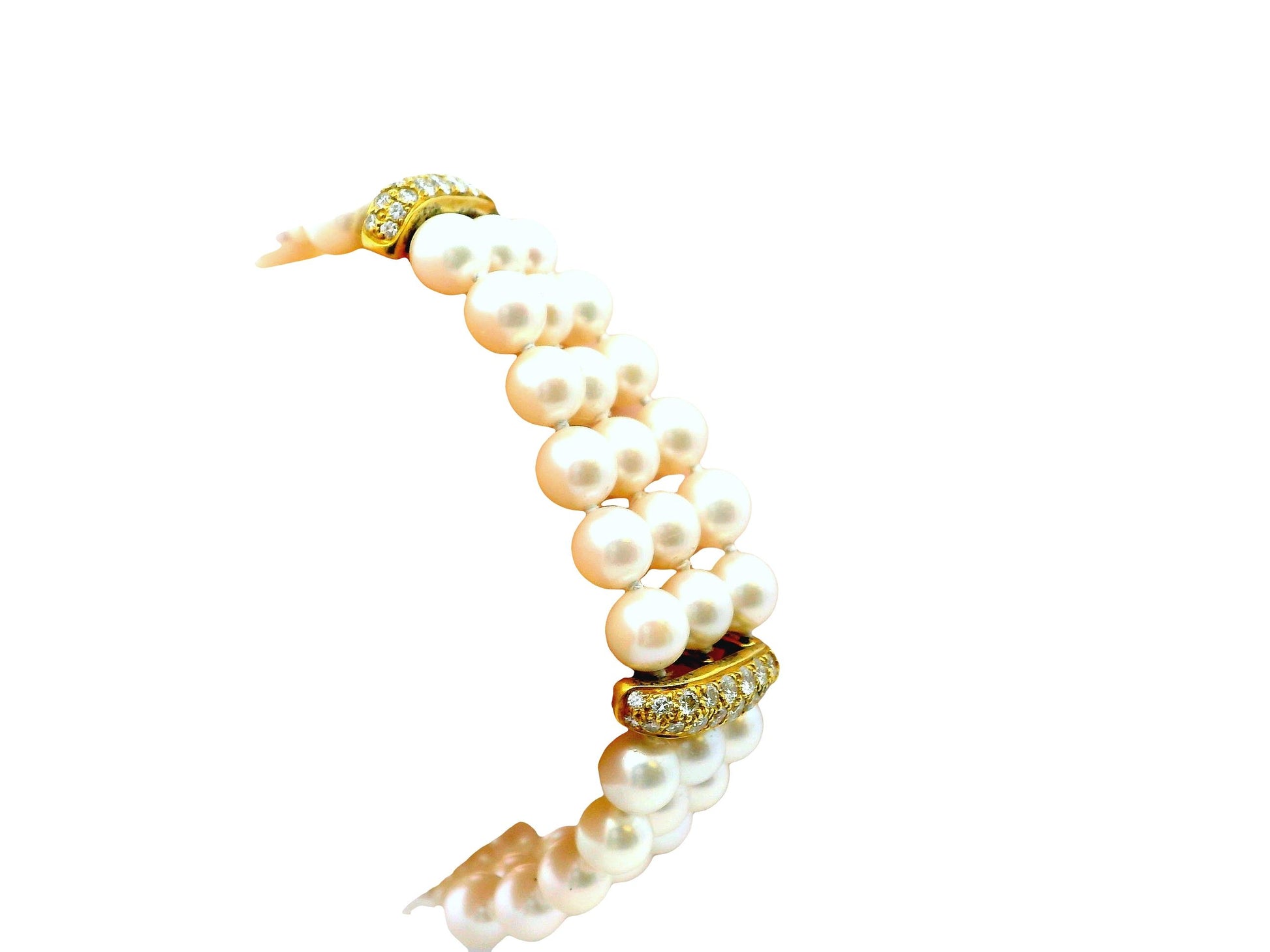 Honora triple strand pearl Bracelet with 4 pave stations 3.28