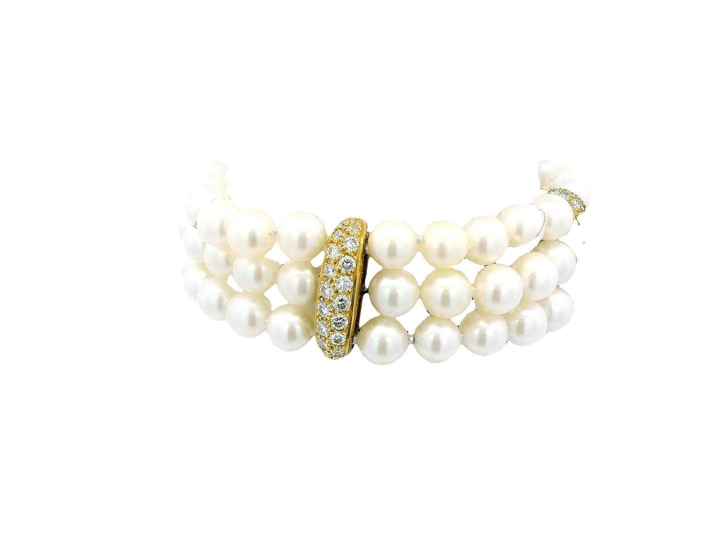 Honora triple strand pearl Bracelet with 4 pave stations 3.28