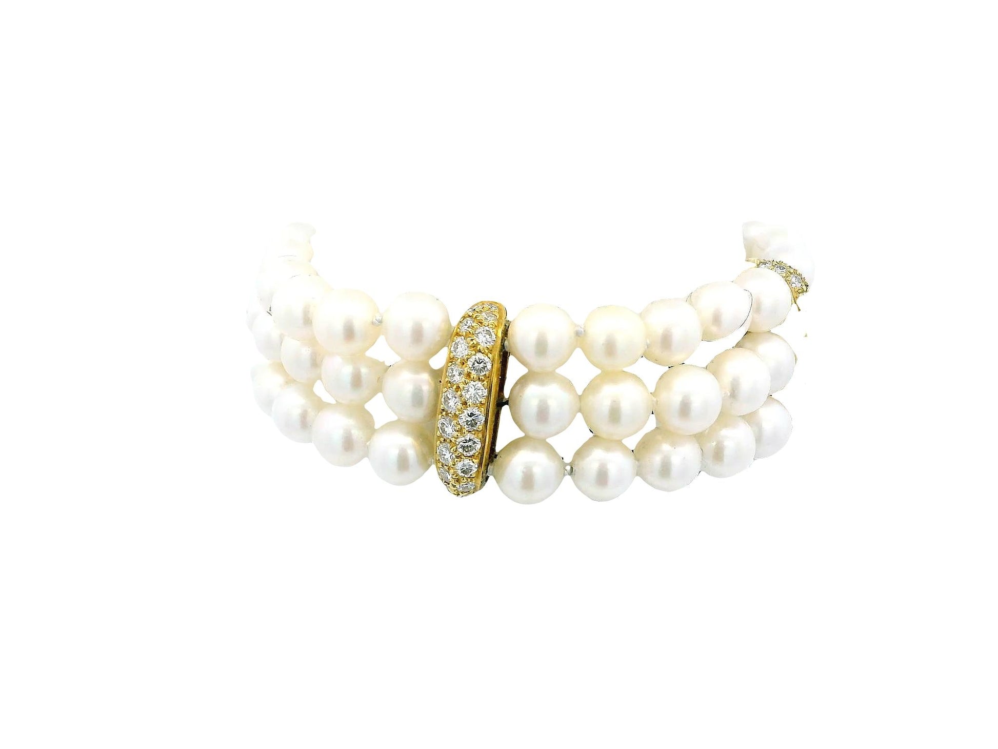 Honora triple strand pearl Bracelet with 4 pave stations 3.28