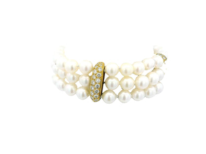 Honora triple strand pearl Bracelet with 4 pave stations 3.28