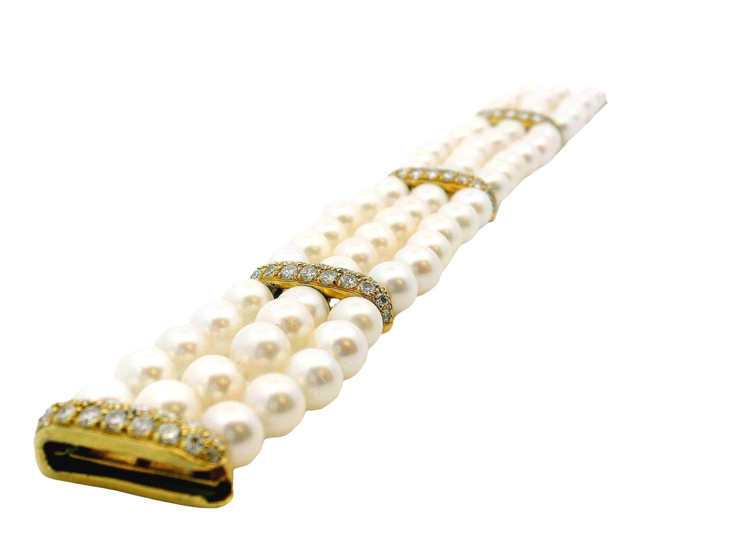 Honora triple strand pearl Bracelet with 4 pave stations 3.28