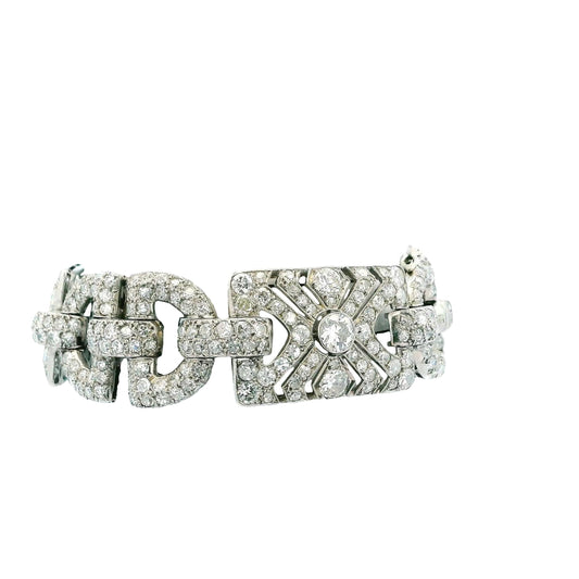 Stirrup Shapes Art-Deco Wide 17ct Diamond French Platinum Bracelet
