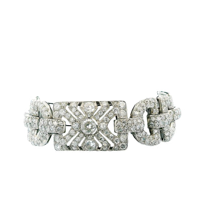 Stirrup Shapes Art-Deco Wide 17ct Diamond French Platinum Bracelet