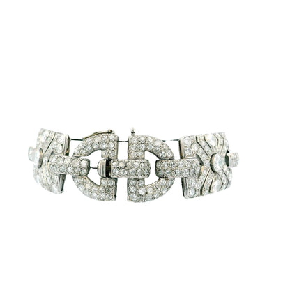 Stirrup Shapes Art-Deco Wide 17ct Diamond French Platinum Bracelet