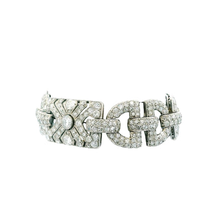 Stirrup Shapes Art-Deco Wide 17ct Diamond French Platinum Bracelet