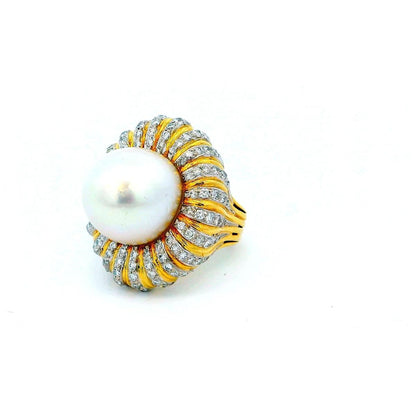 18K Yellow Gold Pave & Baroque Pearl Ring