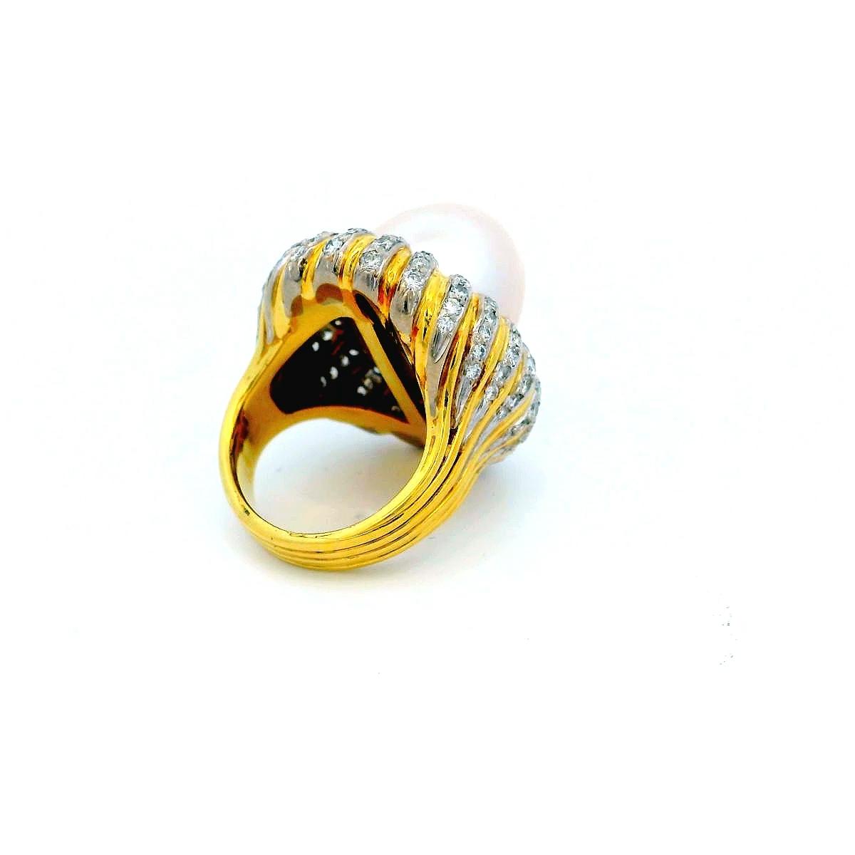 18K Yellow Gold Pave & Baroque Pearl Ring