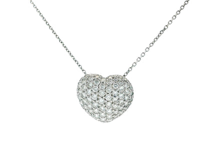 14K White Gold Heart Shape Pavé Necklace Pendant