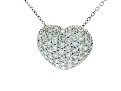 14K White Gold Heart Shape Pavé Necklace Pendant