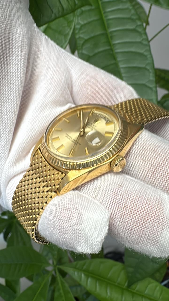 Rolex Daydate 1803 Gilt Wideboy Matching Hands Milanese Bracelet Watch