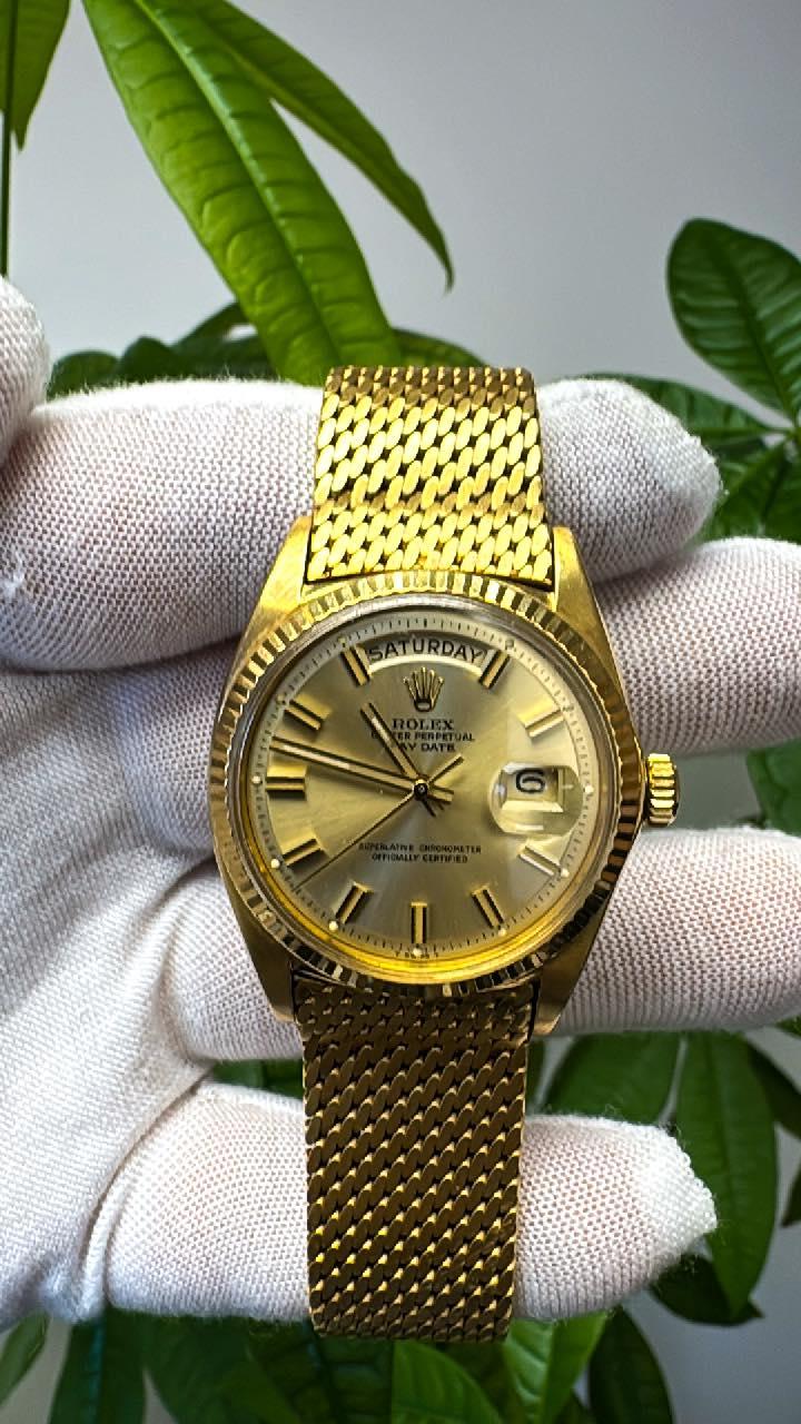 Rolex Daydate 1803 Gilt Wideboy Matching Hands Milanese Bracelet Watch