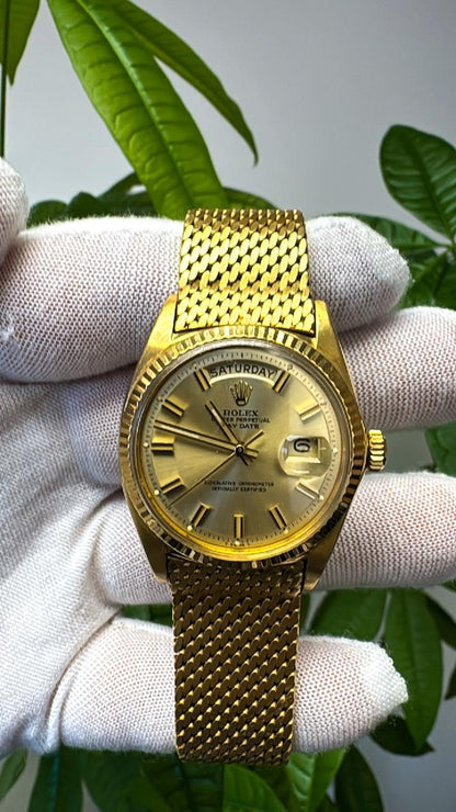 Rolex Daydate 1803 Gilt Wideboy Matching Hands Milanese Bracelet Watch