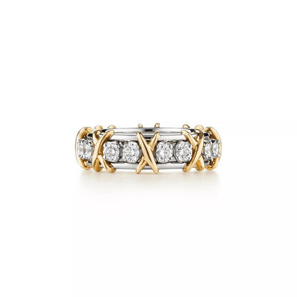 Tiffany & Co. Schlumberger Sixteen Diamond Stone Ring in Platinum and Gold