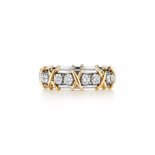 Tiffany & Co. Schlumberger Sixteen Diamond Stone Ring in Platinum and Gold