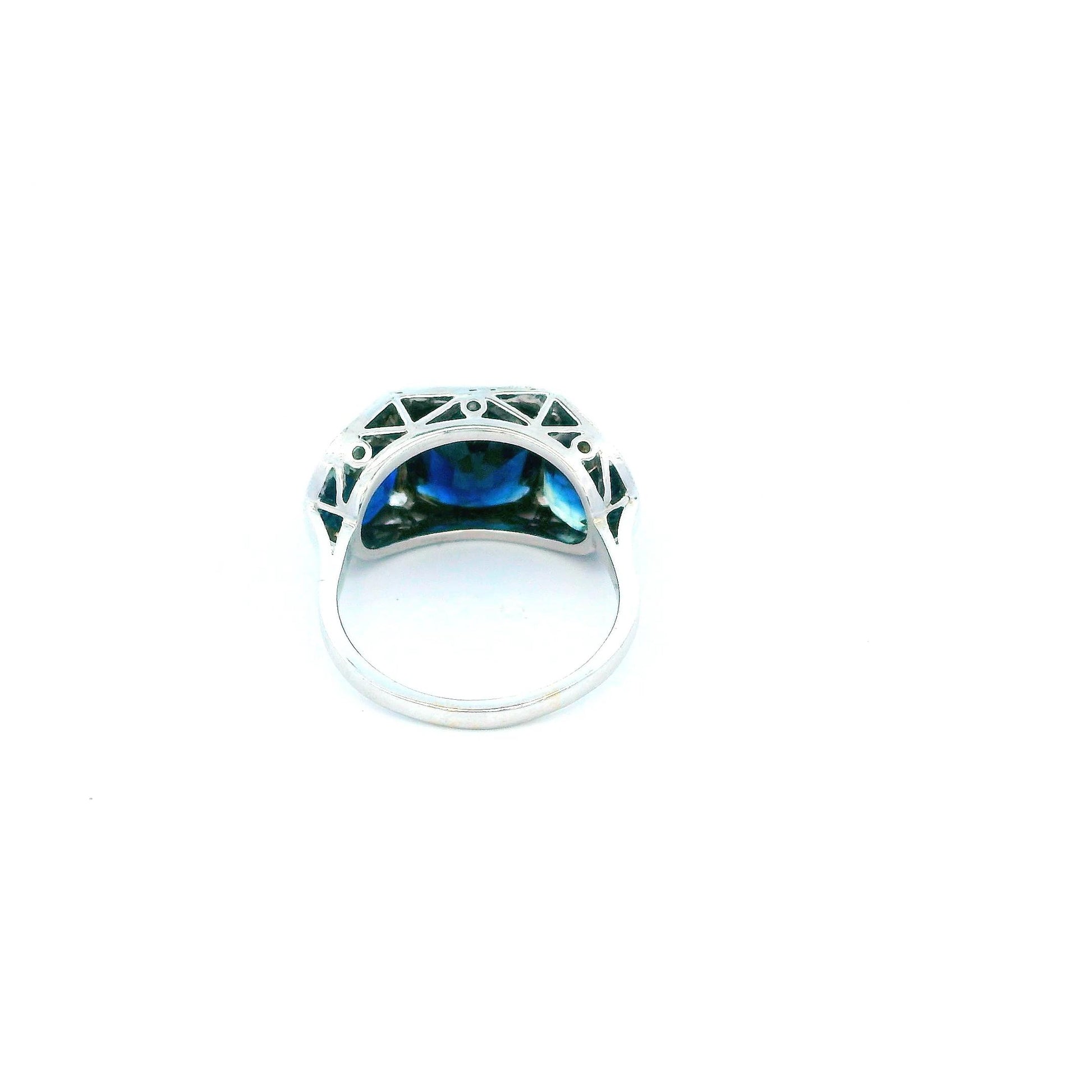 Antique Platinum Ring W/ 3 Blue Sapphire
