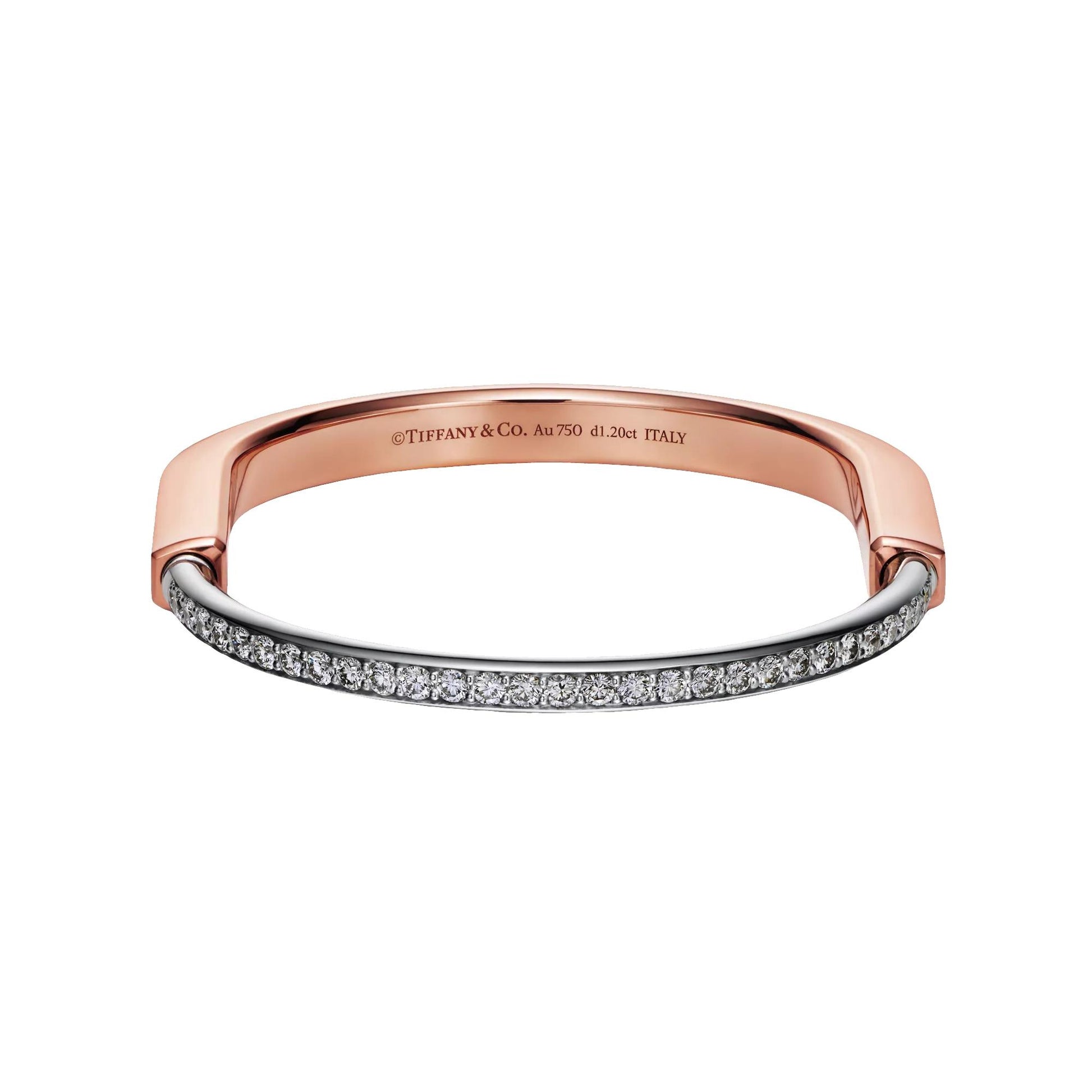 Tiffany & Co. 18K Rose & White Gold Medium Lock Diamond Bracelet