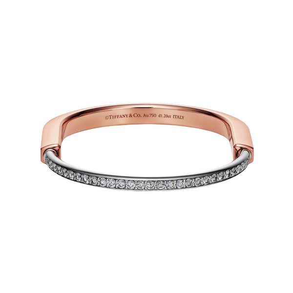 Tiffany & Co. 18K Rose & White Gold Medium Lock Diamond Bracelet