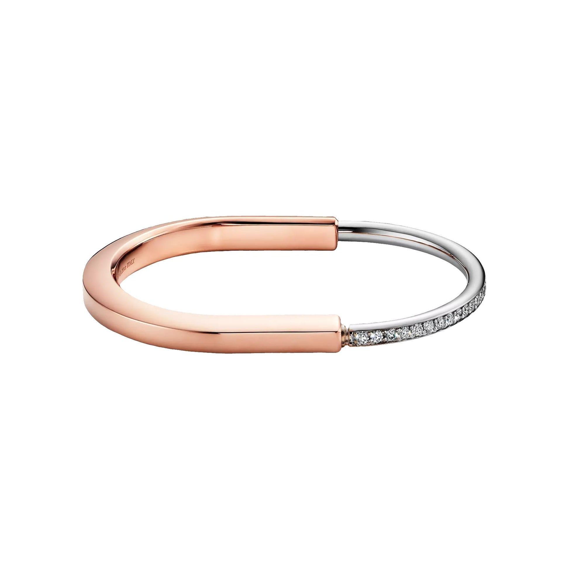 Tiffany & Co. 18K Rose & White Gold Medium Lock Diamond Bracelet