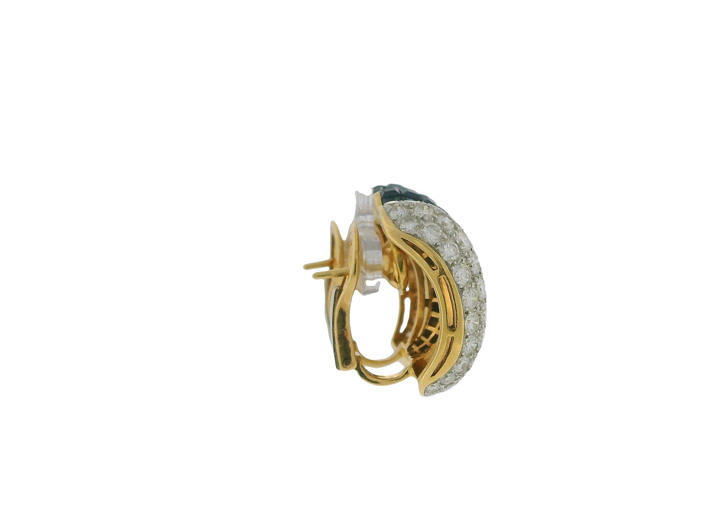 18K Yellow Gold Diamond and Blue Sapphire Invisibility Set Earrings