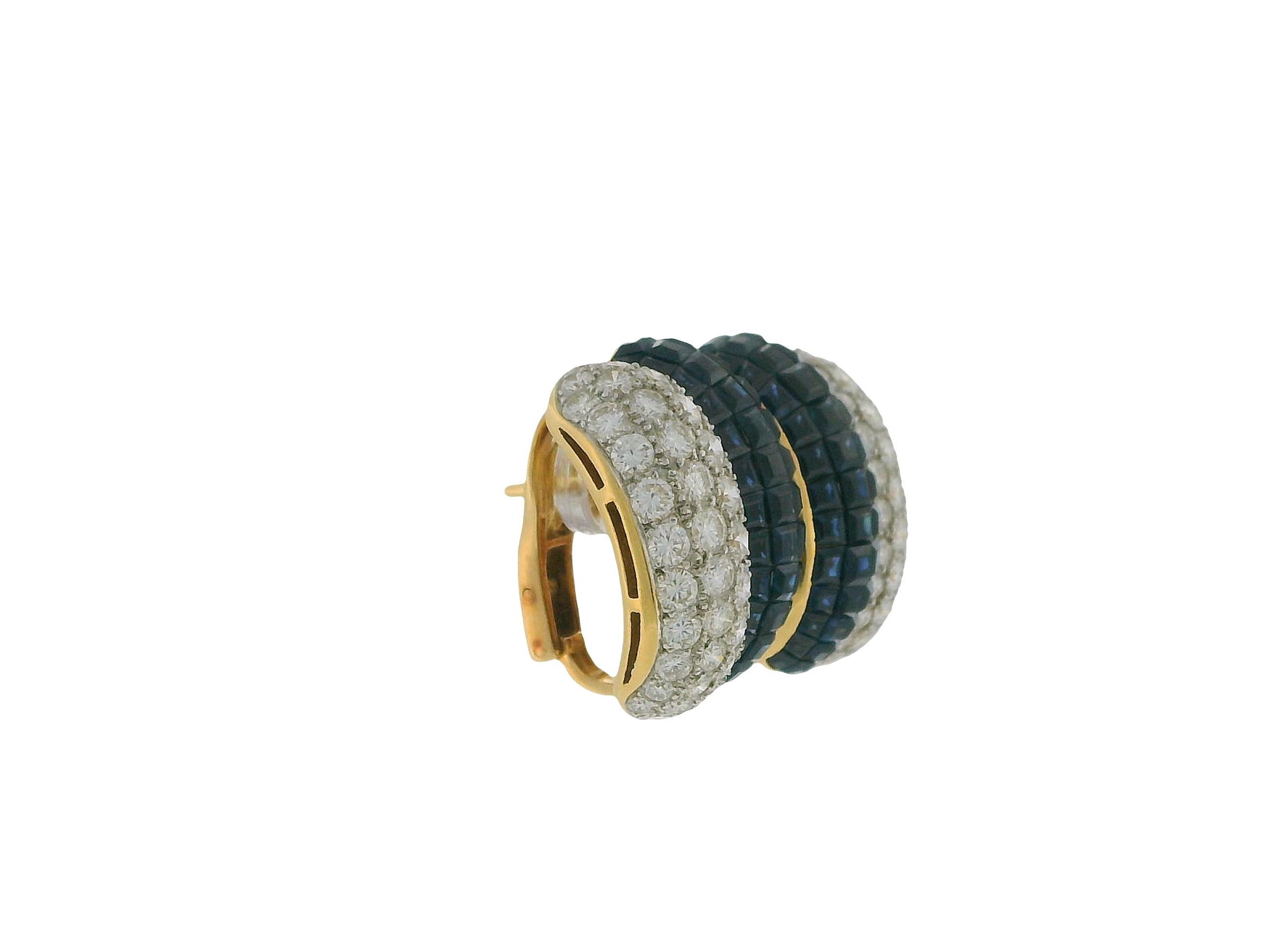 18K Yellow Gold Diamond and Blue Sapphire Invisibility Set Earrings