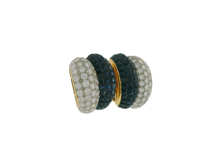 18K Yellow Gold Diamond and Blue Sapphire Invisibility Set Earrings