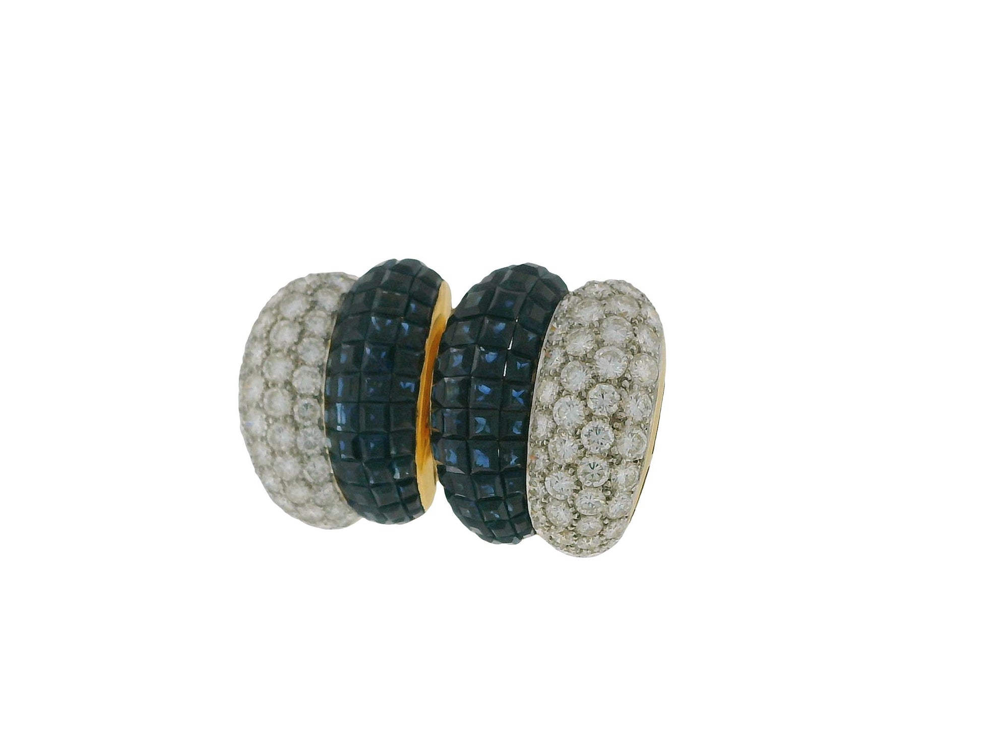 18K Yellow Gold Diamond and Blue Sapphire Invisibility Set Earrings