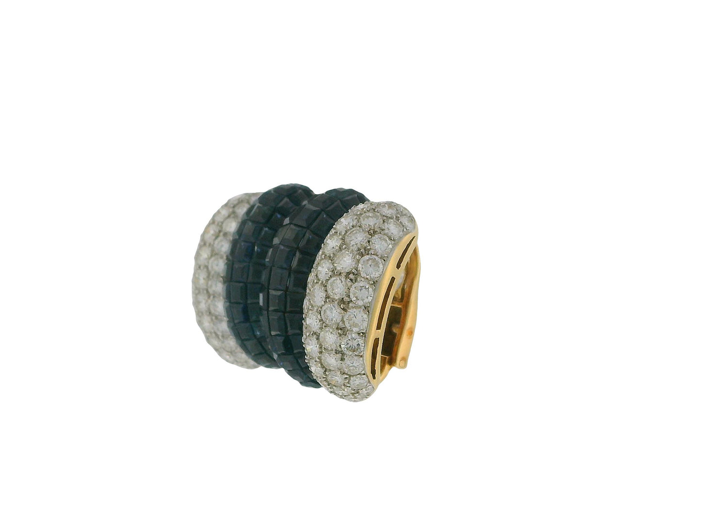 18K Yellow Gold Diamond and Blue Sapphire Invisibility Set Earrings