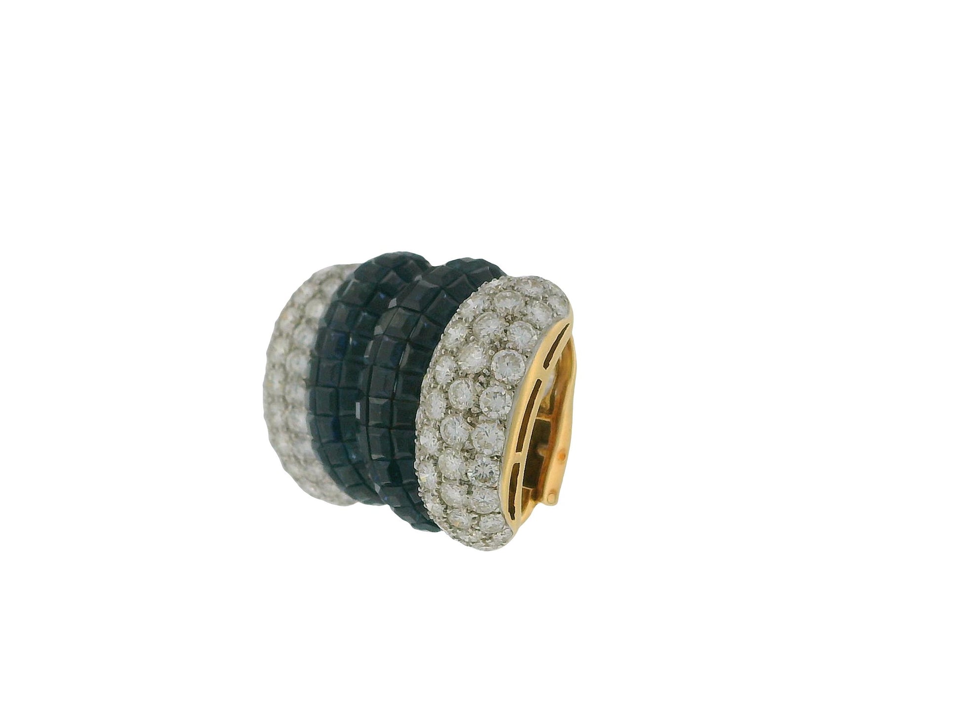 18K Yellow Gold Diamond and Blue Sapphire Invisibility Set Earrings