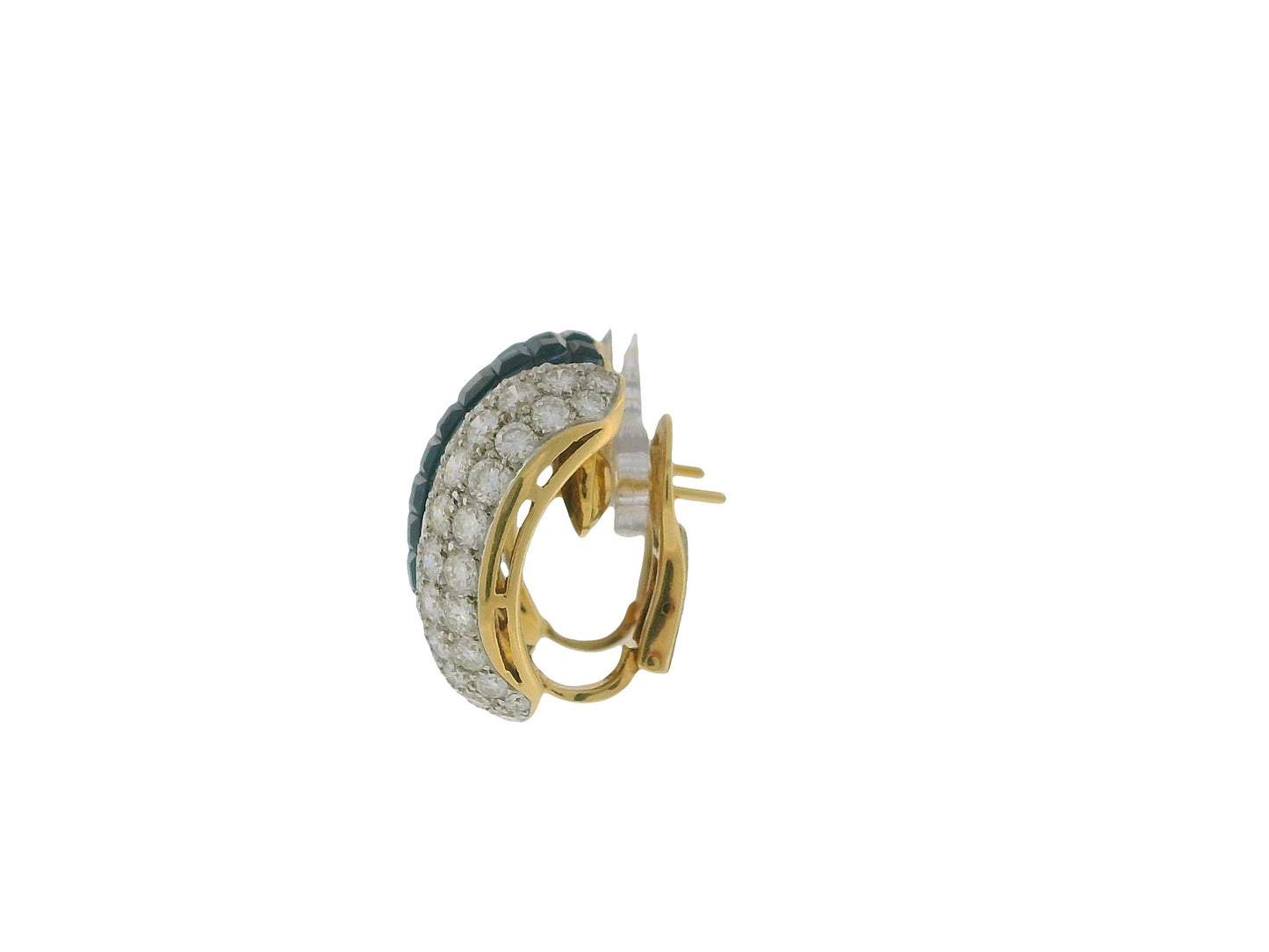 18K Yellow Gold Diamond and Blue Sapphire Invisibility Set Earrings
