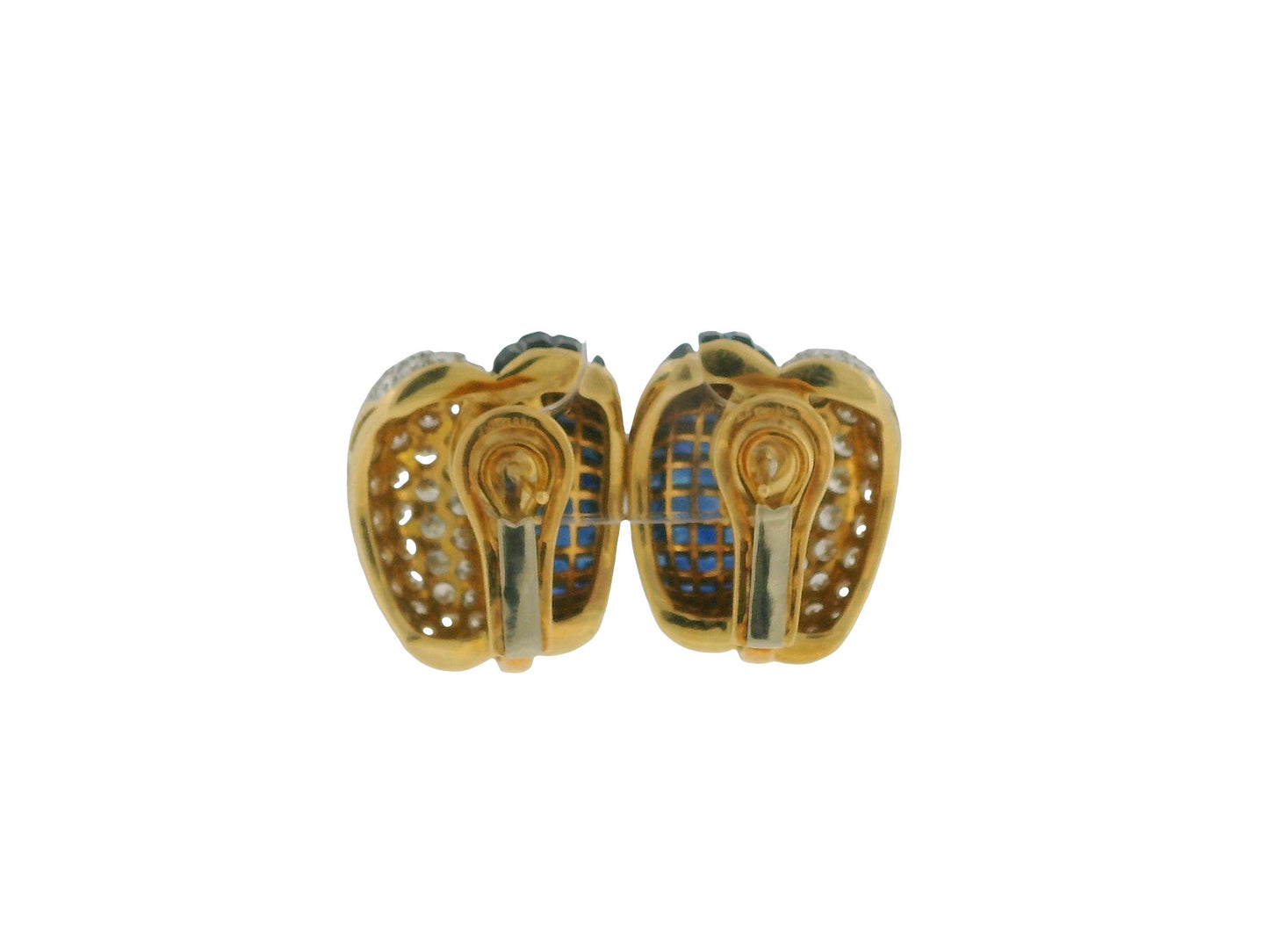 18K Yellow Gold Diamond and Blue Sapphire Invisibility Set Earrings