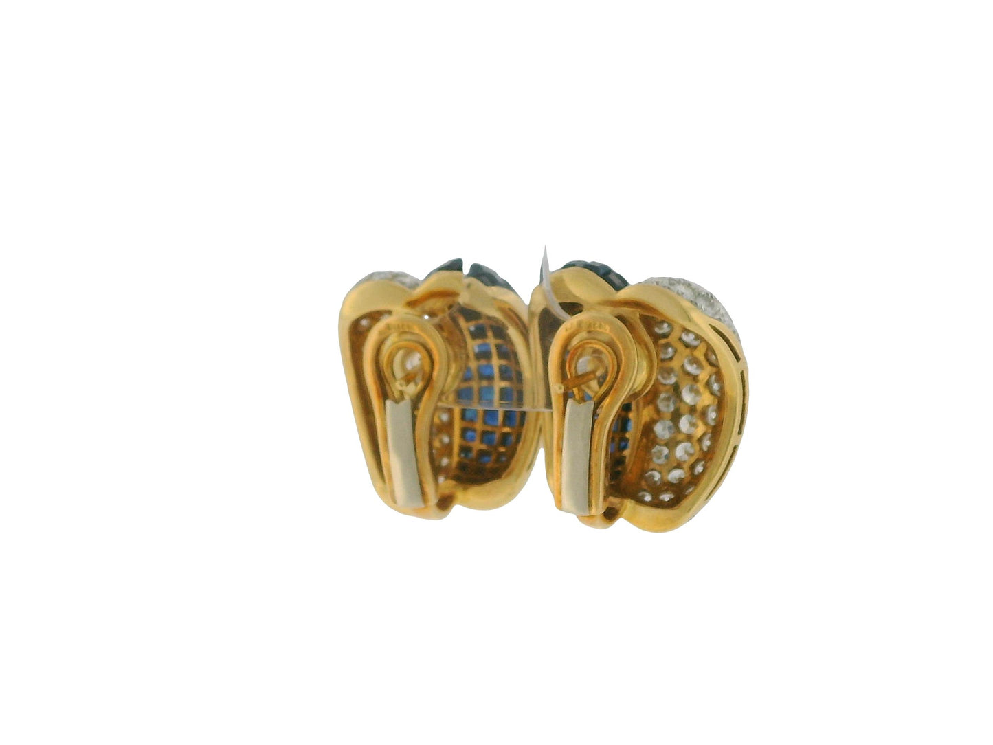 18K Yellow Gold Diamond and Blue Sapphire Invisibility Set Earrings
