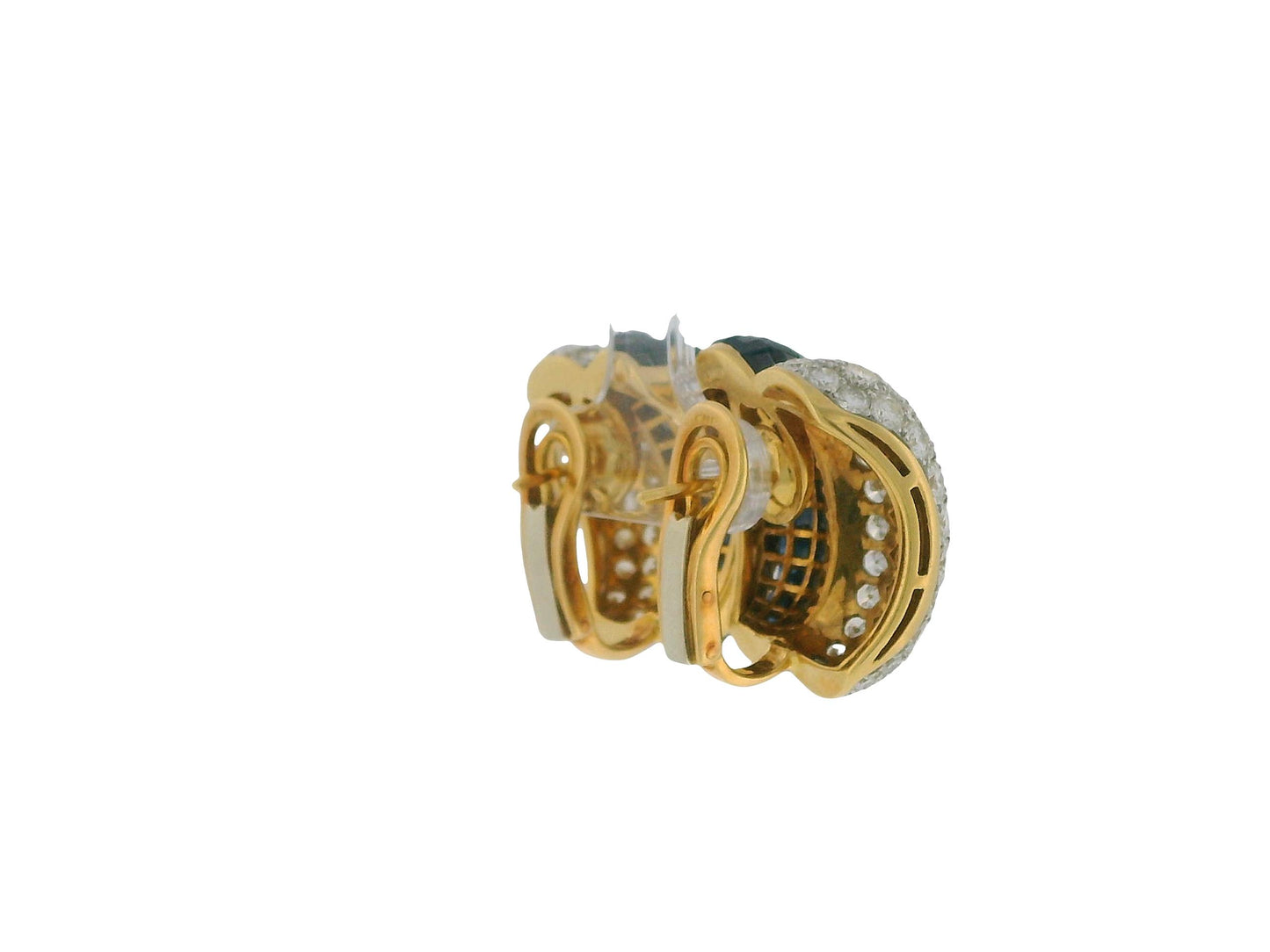 18K Yellow Gold Diamond and Blue Sapphire Invisibility Set Earrings