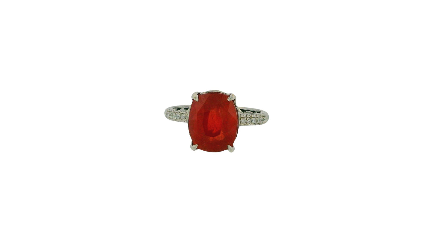 18K White Gold Paved & Cushion-Cut Ruby Ring GIA Certified