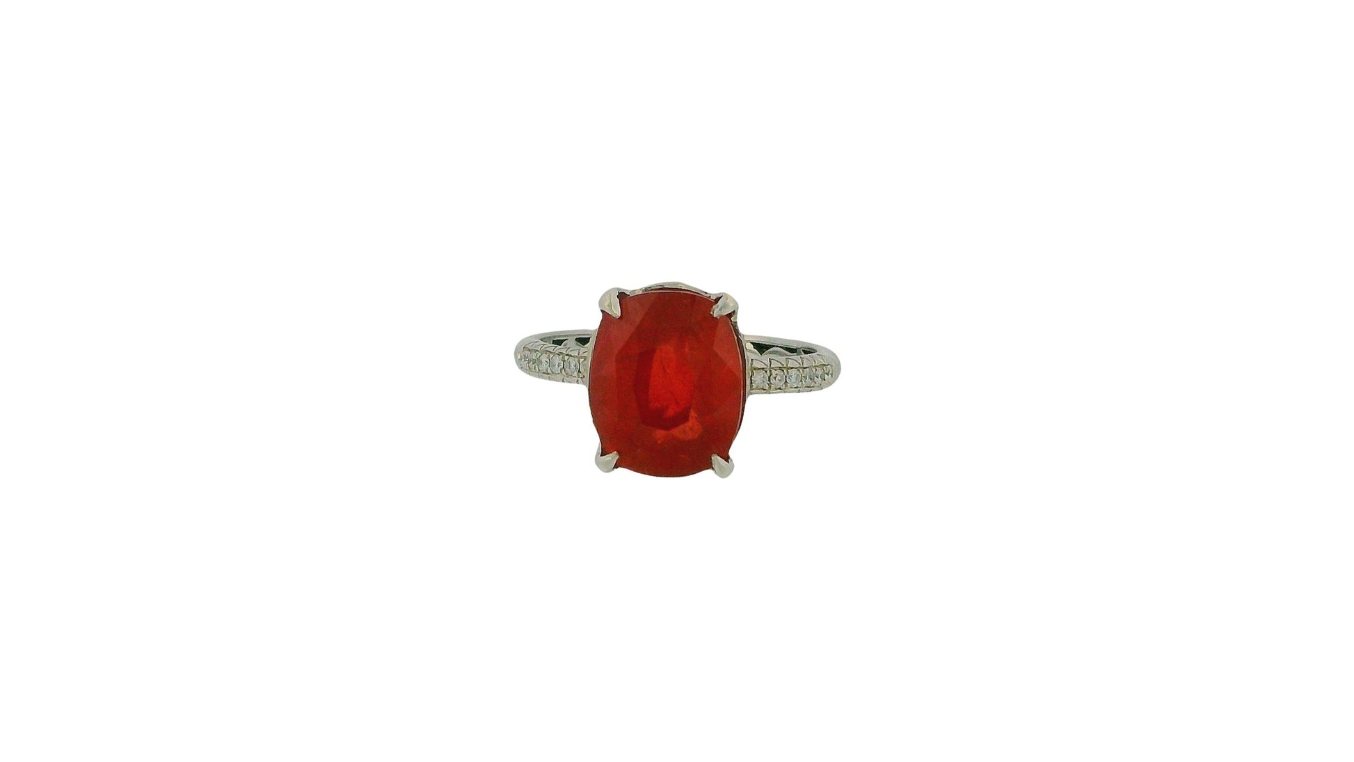 18K White Gold Paved & Cushion-Cut Ruby Ring GIA Certified