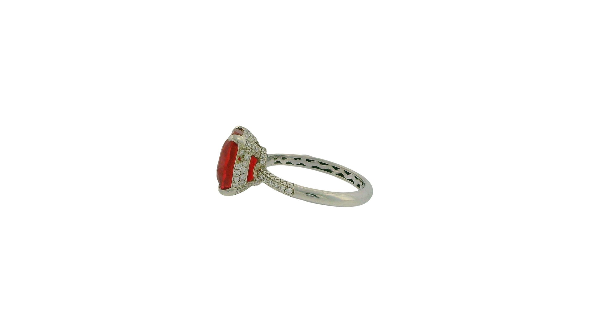 18K White Gold Paved & Cushion-Cut Ruby Ring GIA Certified
