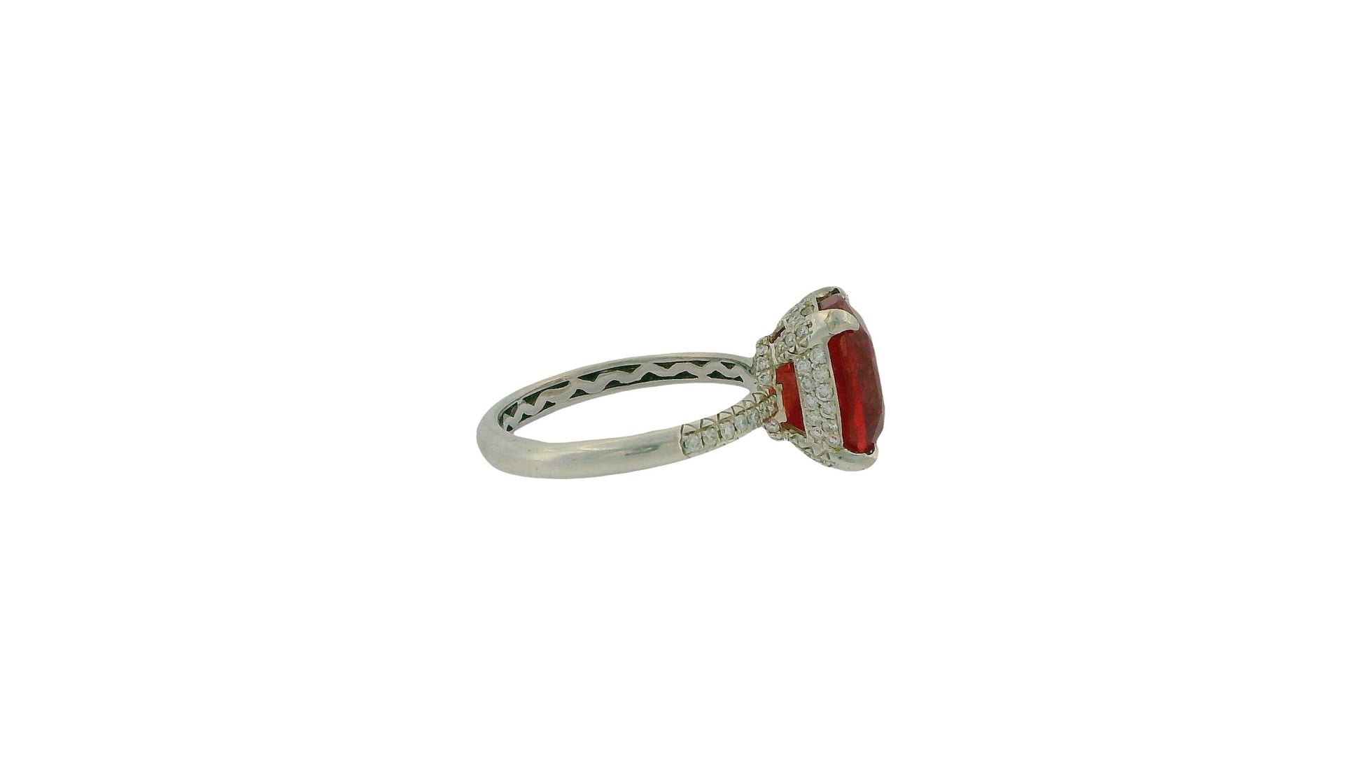 18K White Gold Paved & Cushion-Cut Ruby Ring GIA Certified