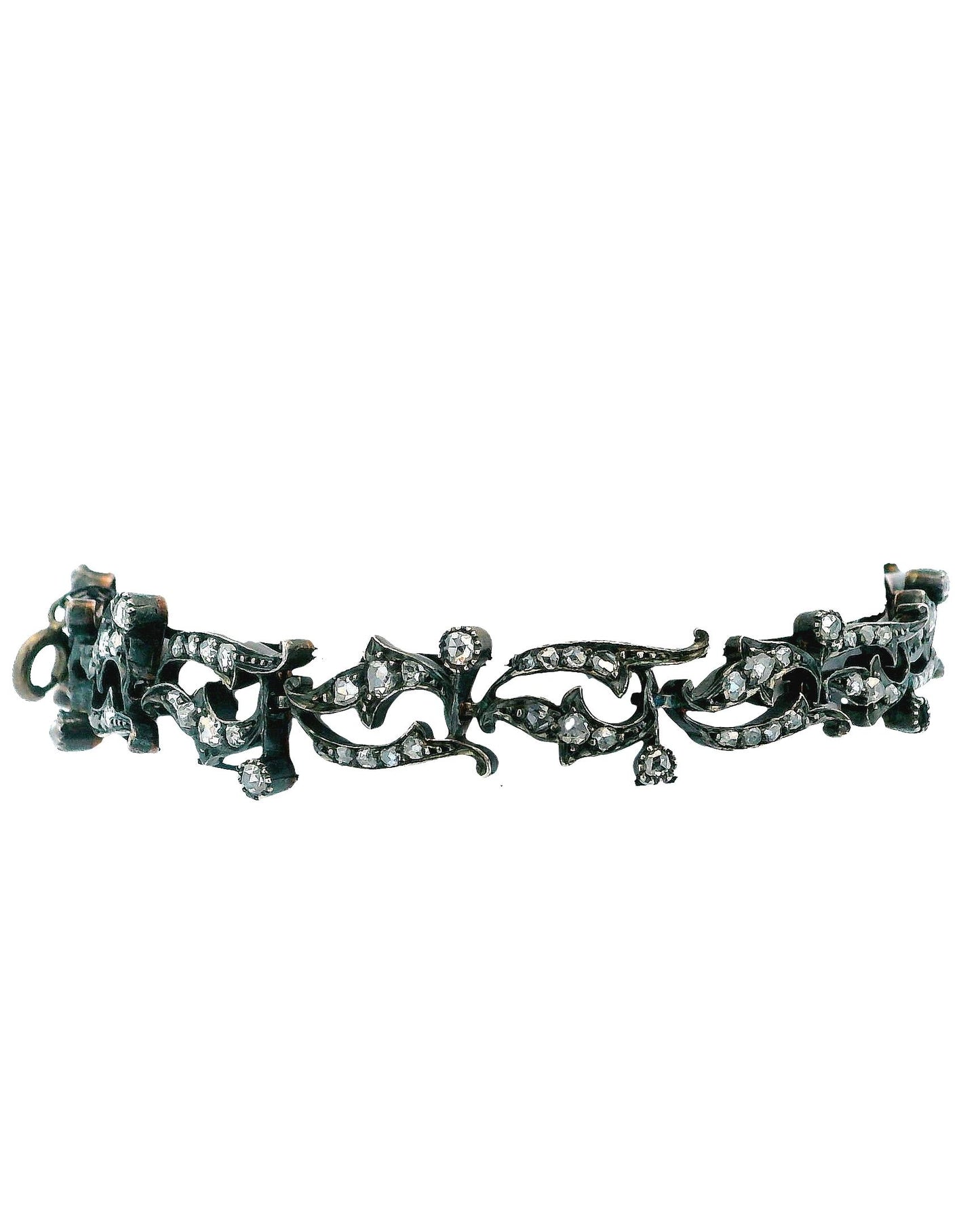 Antique French Bracelet 18K Rose Gold & Silver W/Diamond Link
